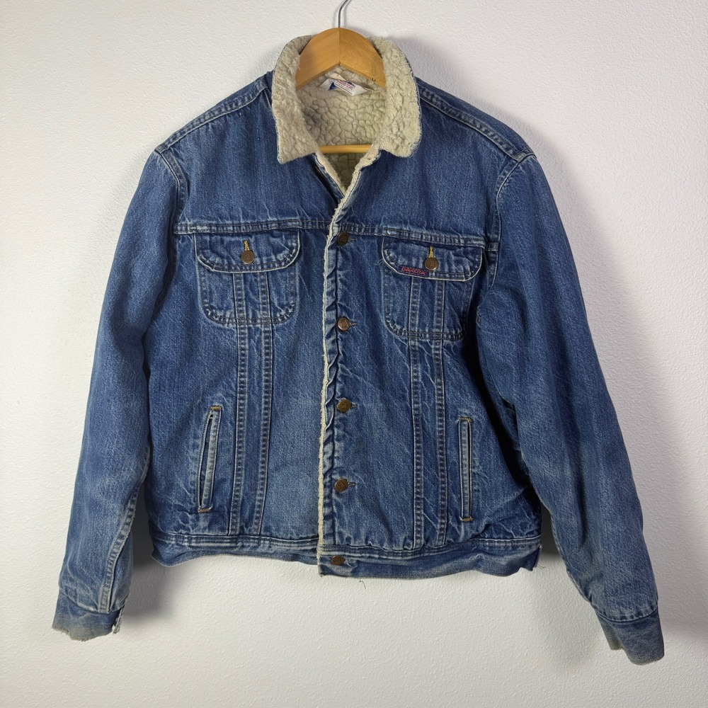 80s Dakota Denim Jacket Mens Large Blue Good Sherpa Lined Trucker Five Brother